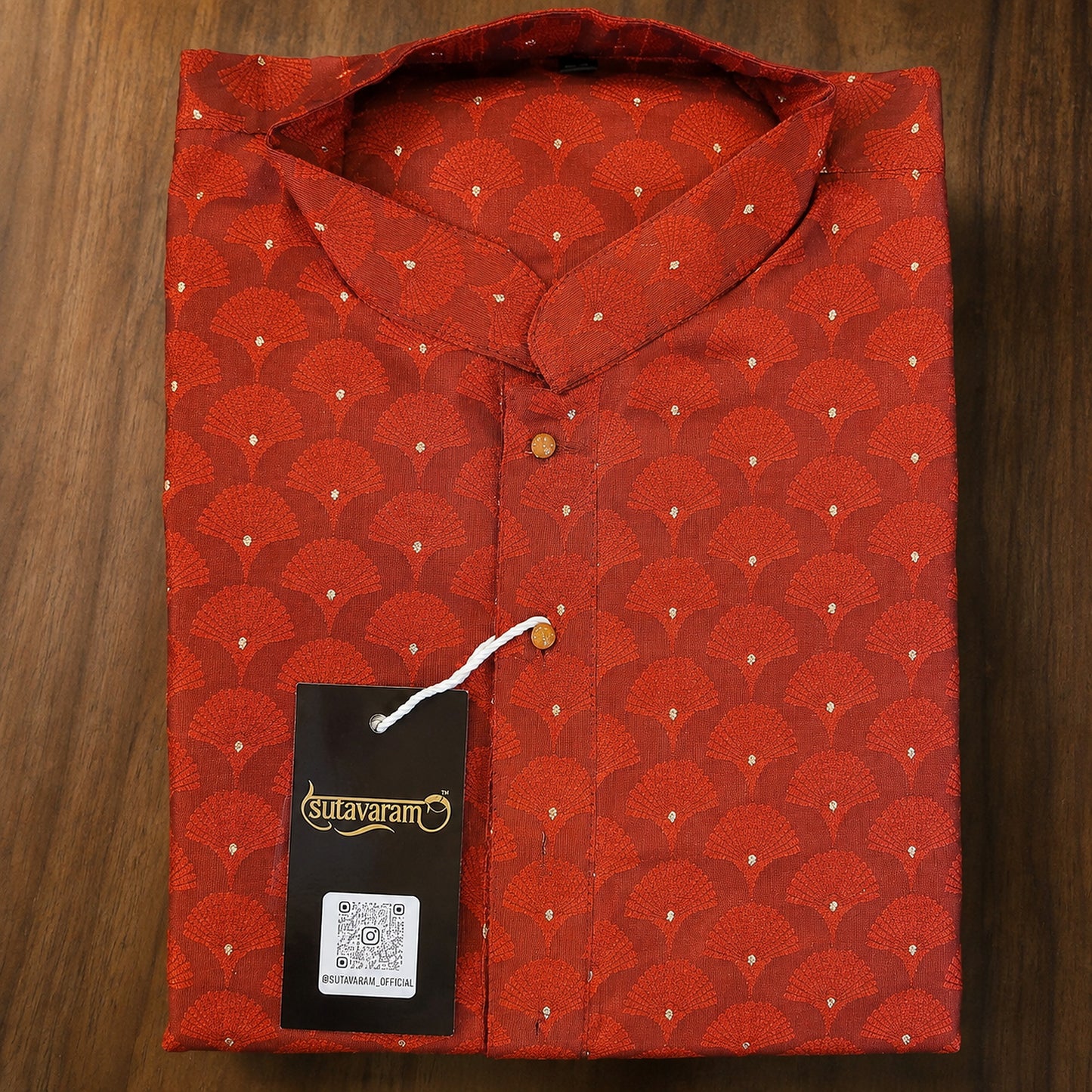 Royal Red Fan Motif Jacquard Kurta