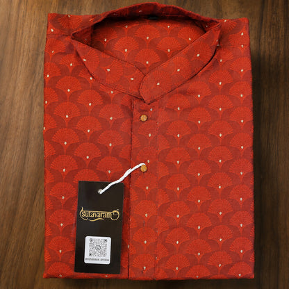 Royal Red Fan Motif Jacquard Kurta