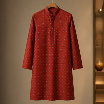 Royal Red Fan Motif Jacquard Kurta