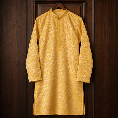 Yellow Royal Vine Jacquard Kurta