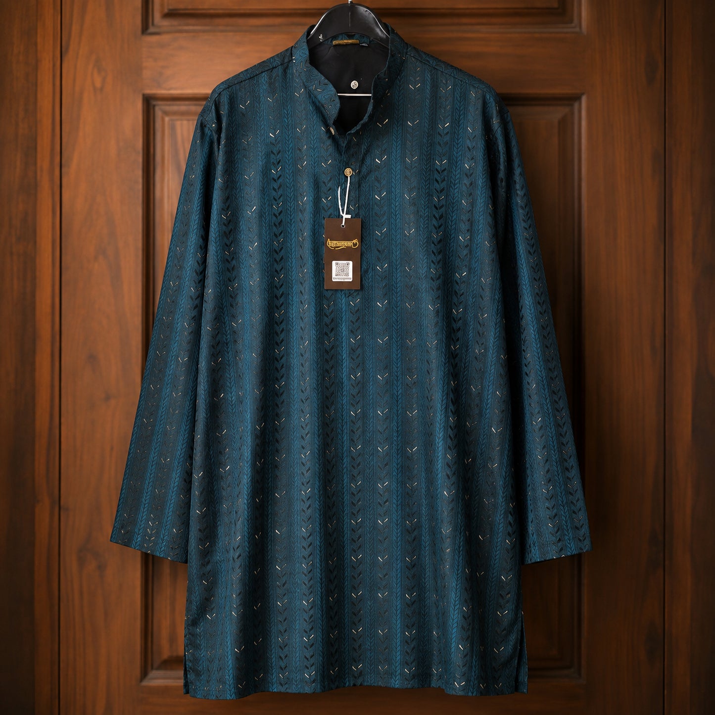 Midnight Teal Leaf Embroidered Kurta