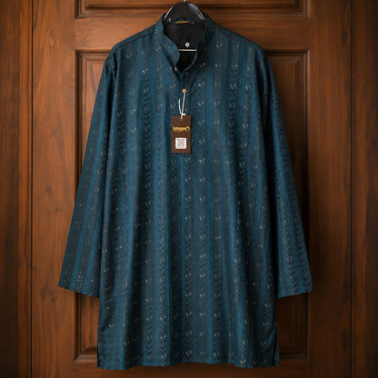 Midnight Teal Leaf Embroidered Kurta