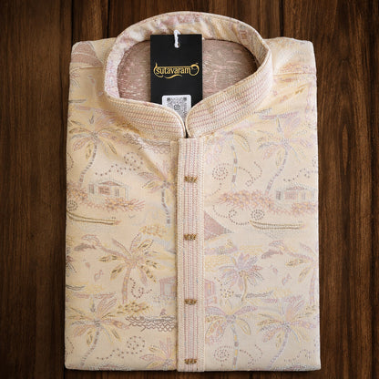 Ivory Coastal Jacquard Kurta with Heritage Motifs