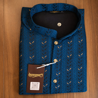 Midnight Teal Leaf Embroidered Kurta