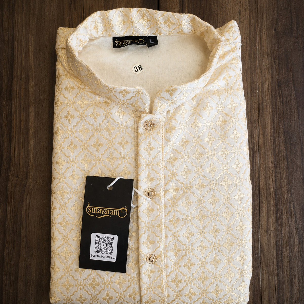 Cream Royal Lattice Jacquard Kurta