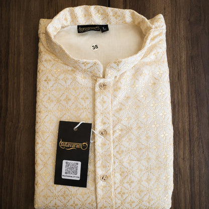 Cream Royal Lattice Jacquard Kurta