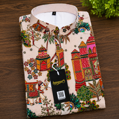 Royal Heritage Beige Printed Men’s Kurta