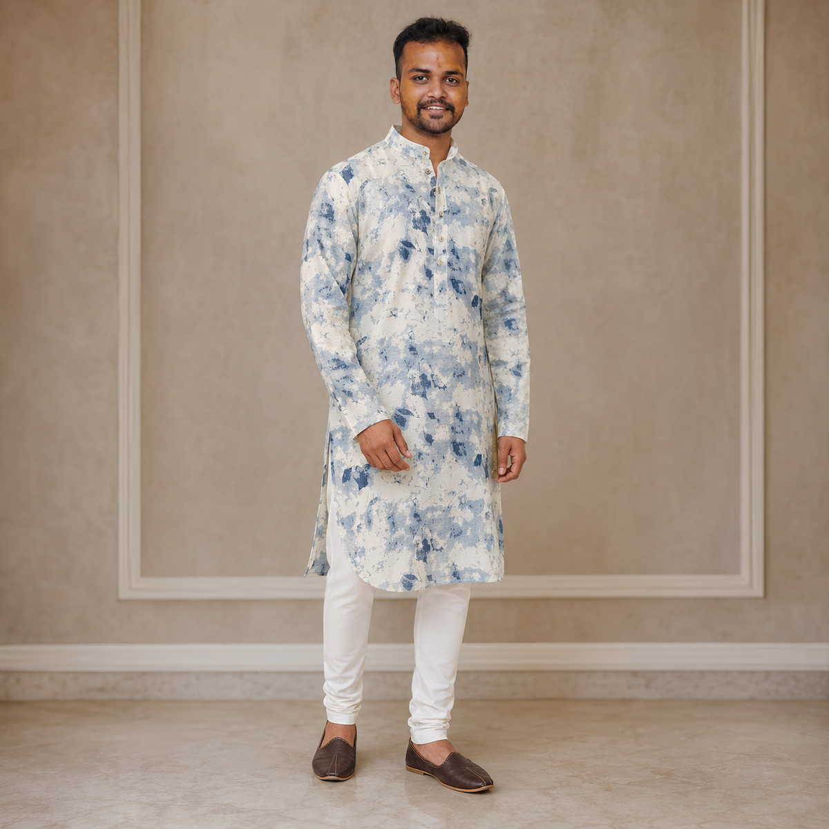Ivory Blue Abstract Print Kurta