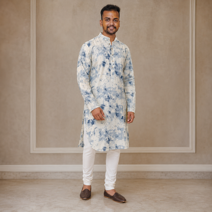 Ivory Blue Abstract Print Kurta