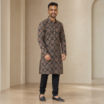 Midnight Black Heritage Motif Kurta