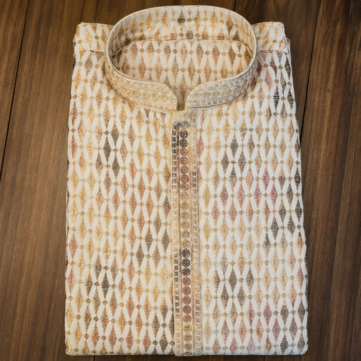 Ivory Multitone Geometric Embroidered Kurta