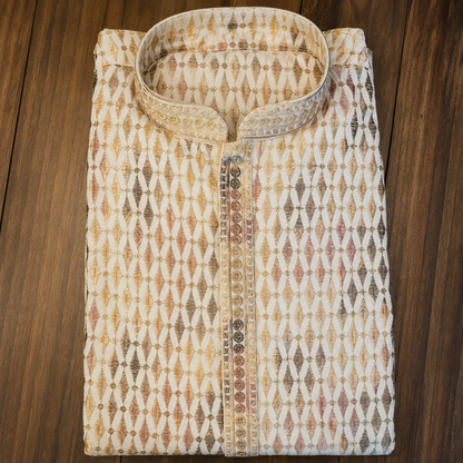 Ivory Multitone Geometric Embroidered Kurta
