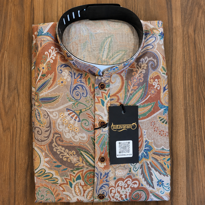Sand Beige Multicolor Paisley Print Kurta