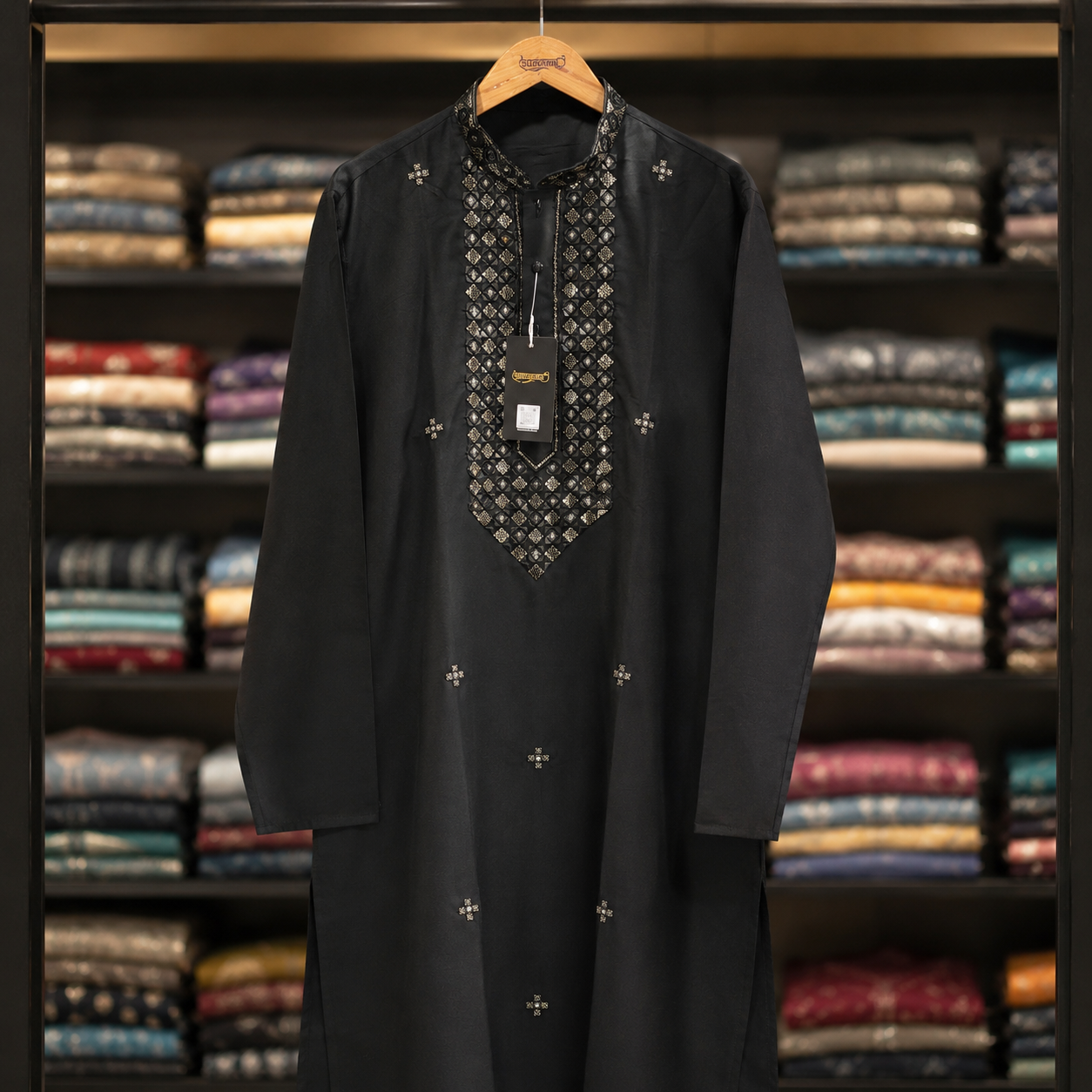 Midnight Royale Black Kurta with Intricate Metallic Embellishment