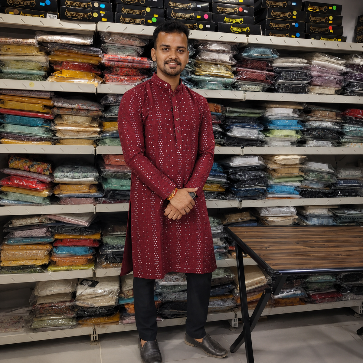Royal Maroon Sequin Embellished Festive Kurta for Men