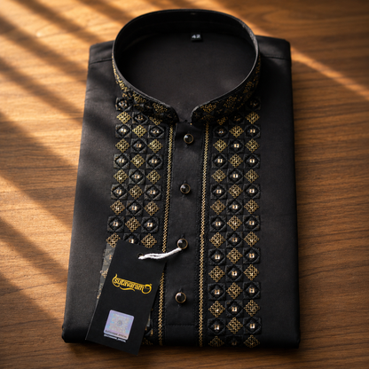 Midnight Royale Black Kurta with Intricate Metallic Embellishment