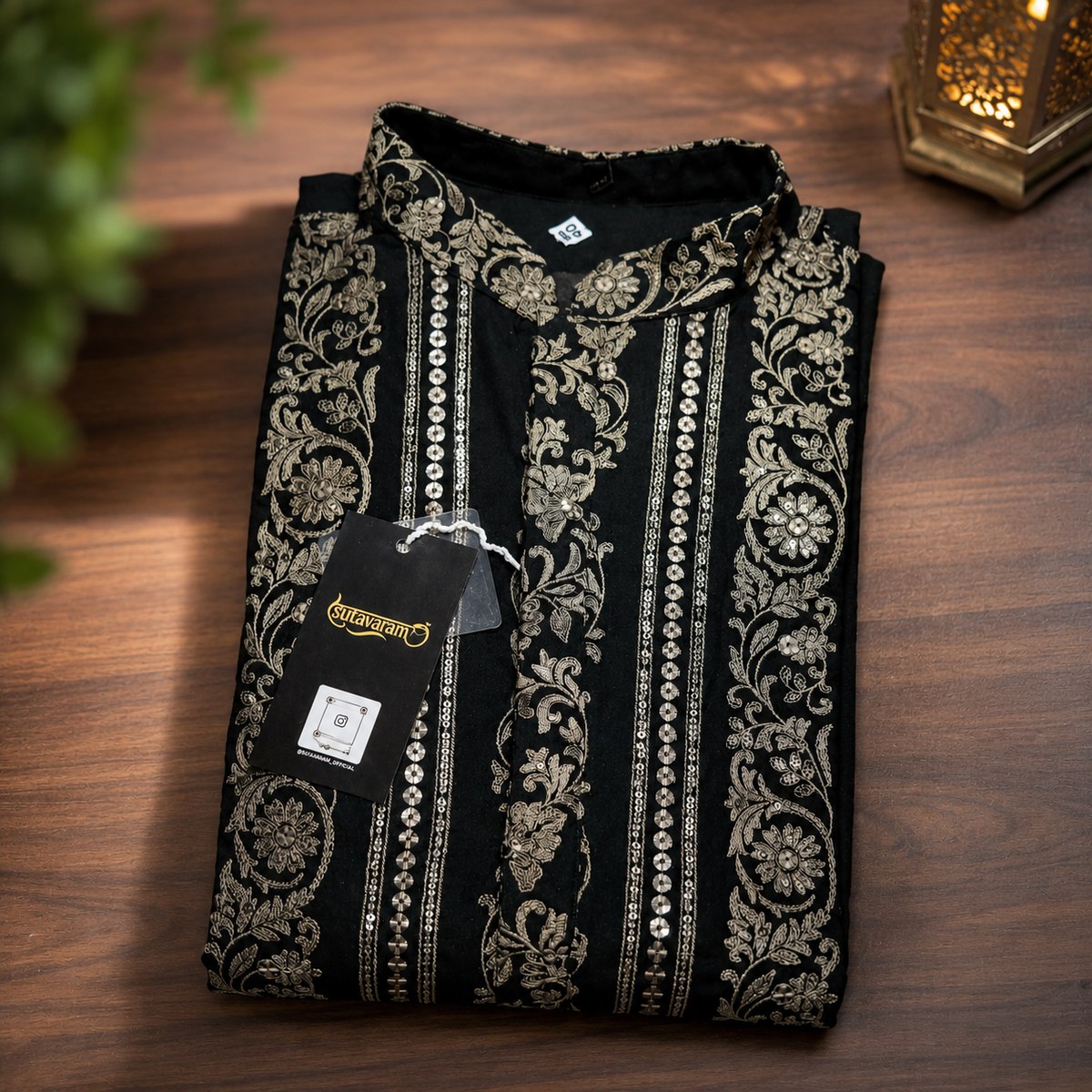Black & Silver Heritage Print Men’s Kurta