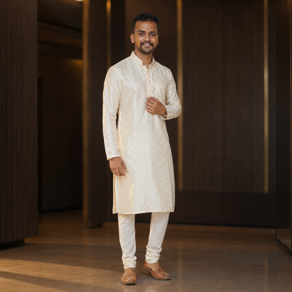 Cream Royal Lattice Jacquard Kurta