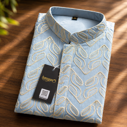Sky Blue Embroidered Kurta – Contemporary Festive Elegance