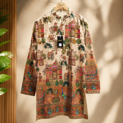 Royal Heritage Beige Printed Men’s Kurta