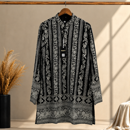Black & Silver Heritage Print Men’s Kurta