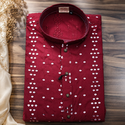 Royal Maroon Sequin Embellished Festive Kurta for Men