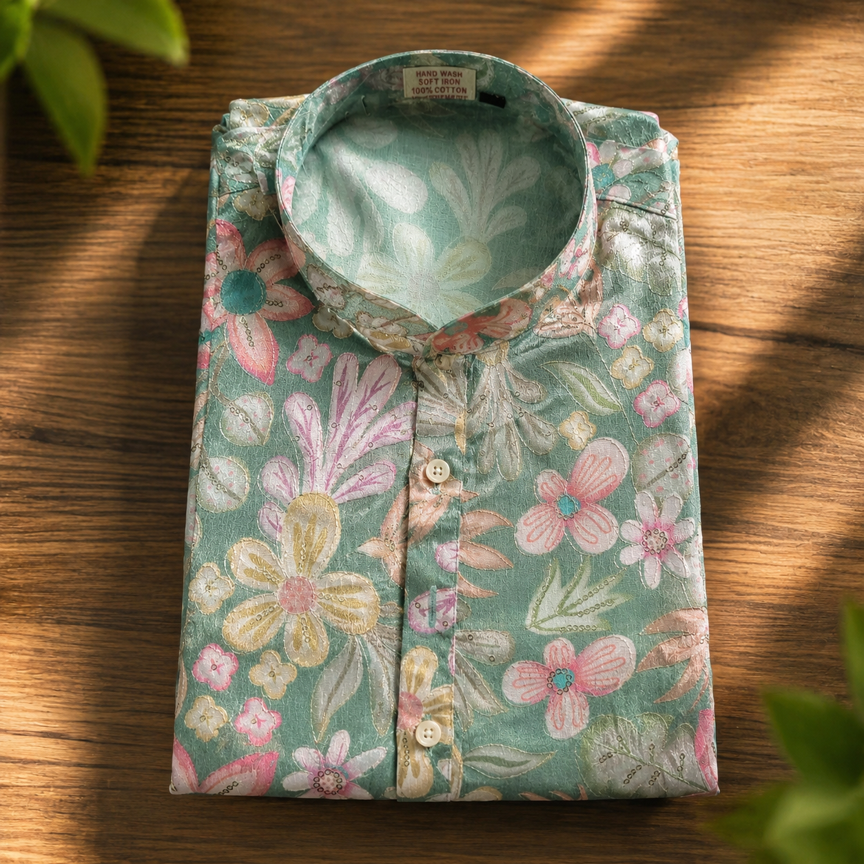 Sage Green Floral Kurta with Sequin Detailing