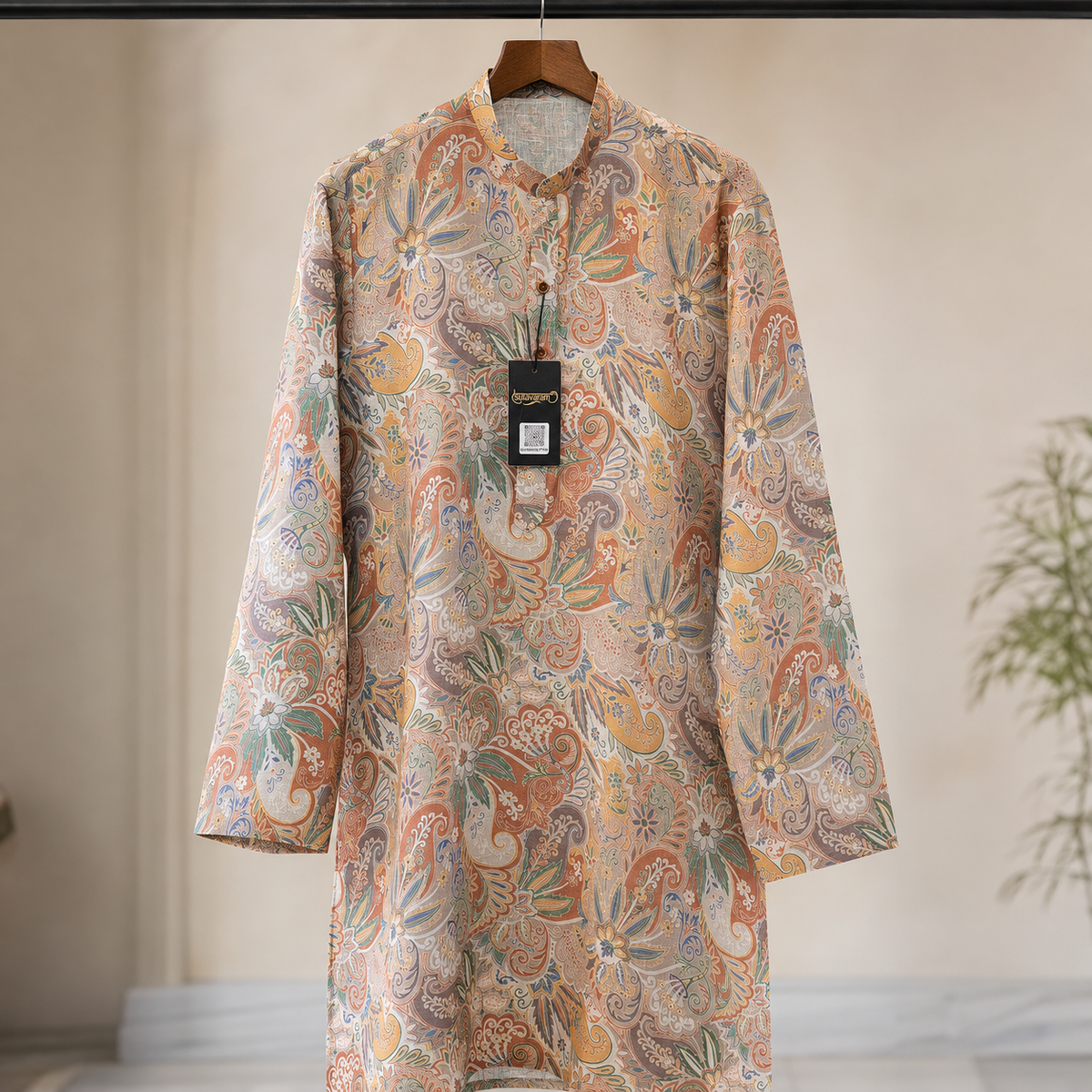 Sand Beige Multicolor Paisley Print Kurta
