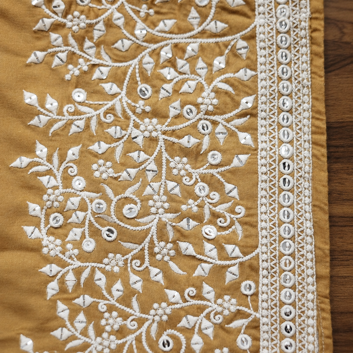 Ivory & Antique Gold Ombre Kurta with Mirror Embroidery