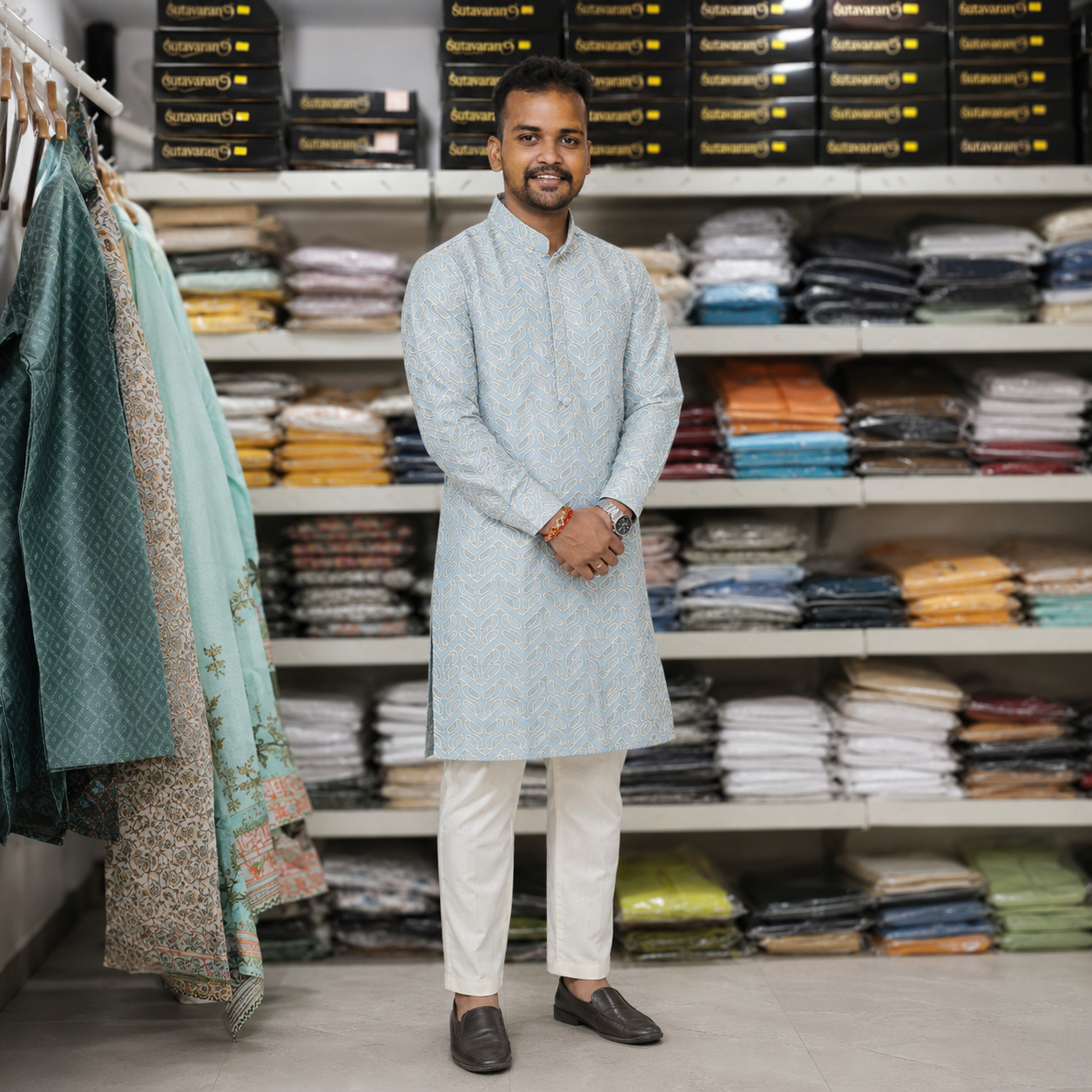 Sky Blue Embroidered Kurta – Contemporary Festive Elegance