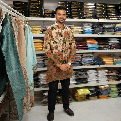 Royal Heritage Beige Printed Men’s Kurta