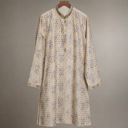 Ivory Multitone Geometric Embroidered Kurta