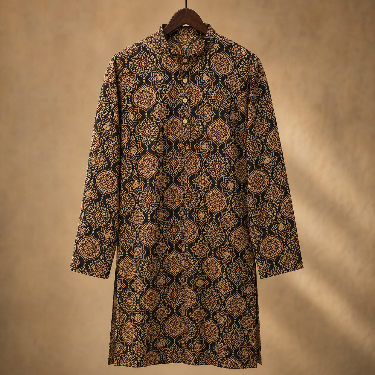 Midnight Black Heritage Motif Kurta