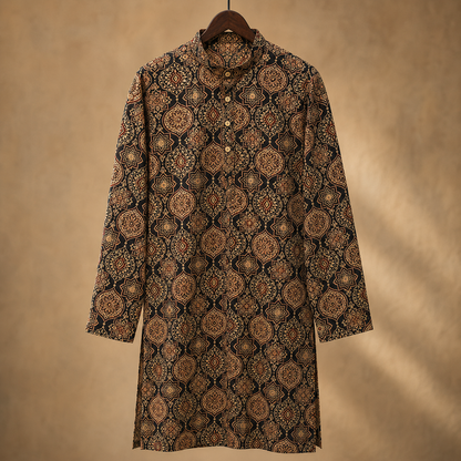 Midnight Black Heritage Motif Kurta