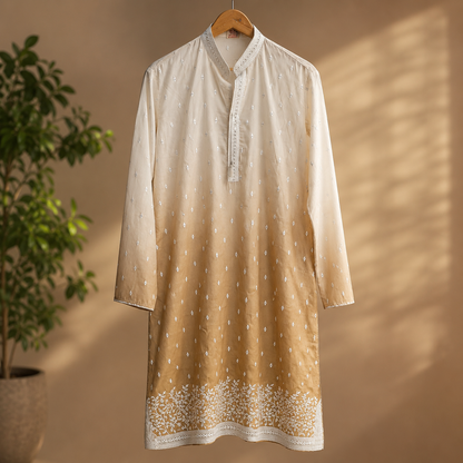 Ivory & Antique Gold Ombre Kurta with Mirror Embroidery