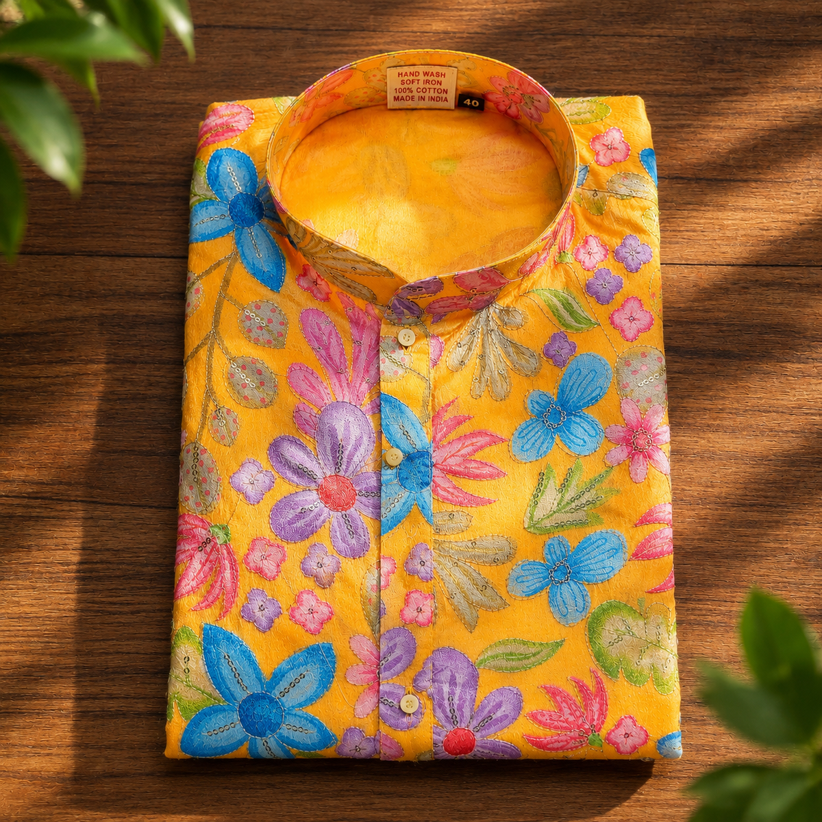 Sage Green Floral Kurta with Sequin Detailing