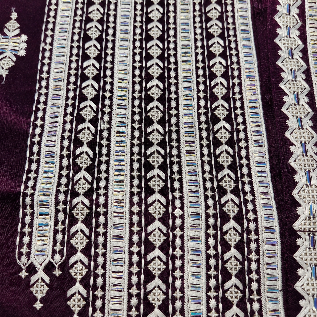 Royal Plum Kurta with Intricate White Embroidery for Men