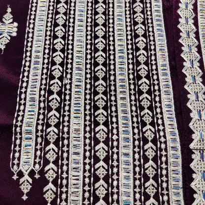 Royal Plum Kurta with Intricate White Embroidery for Men