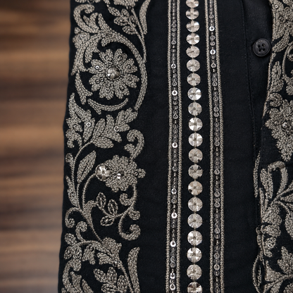 Black & Silver Heritage Print Men’s Kurta