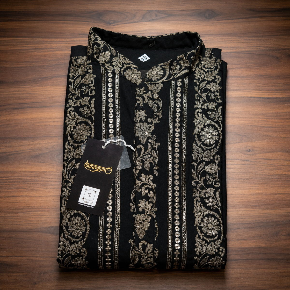 Black & Silver Heritage Print Men’s Kurta