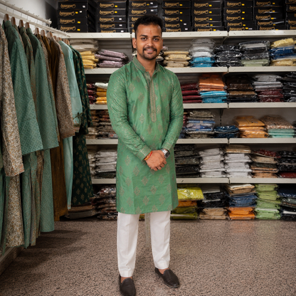 Sage Green Embroidered Festive Kurta with Sequin Detailing