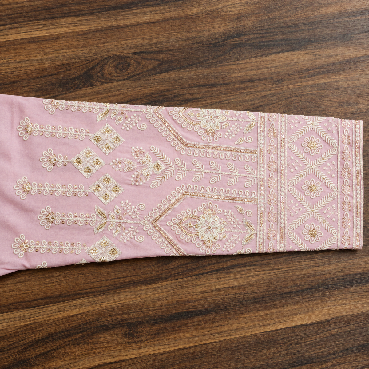 Blush Pink & Ivory Royal Embroidered Men’s Kurta – Premium Festive Wear