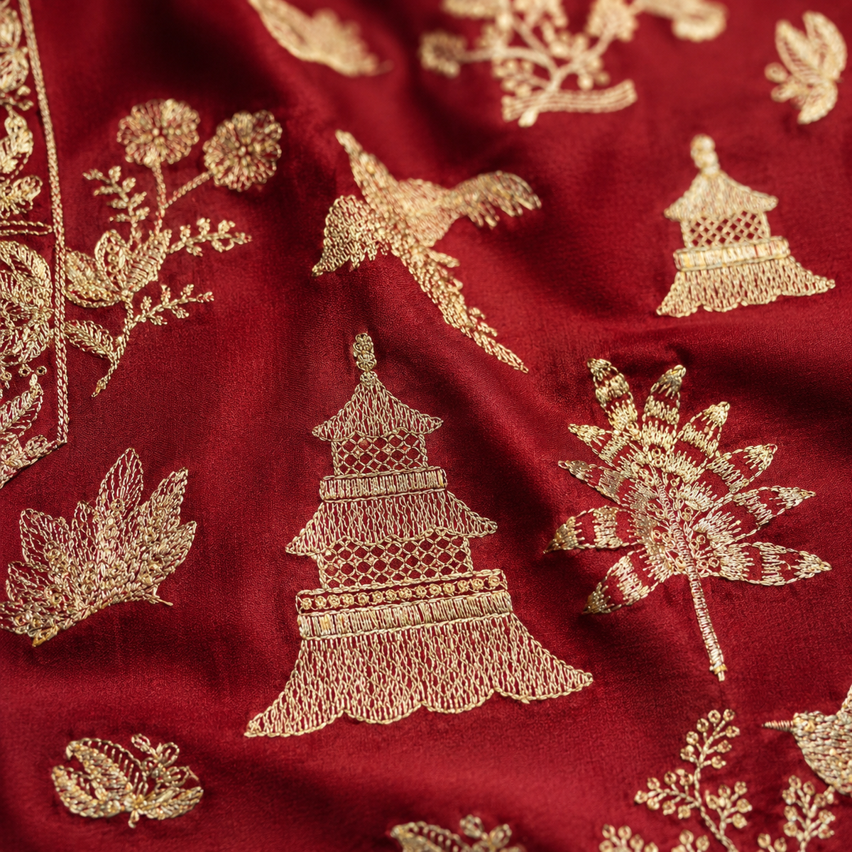 Royal Maroon & Gold Men’s Kurta – Heritage Bird & Botanical Motif
