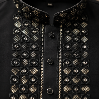 Midnight Royale Black Kurta with Intricate Metallic Embellishment