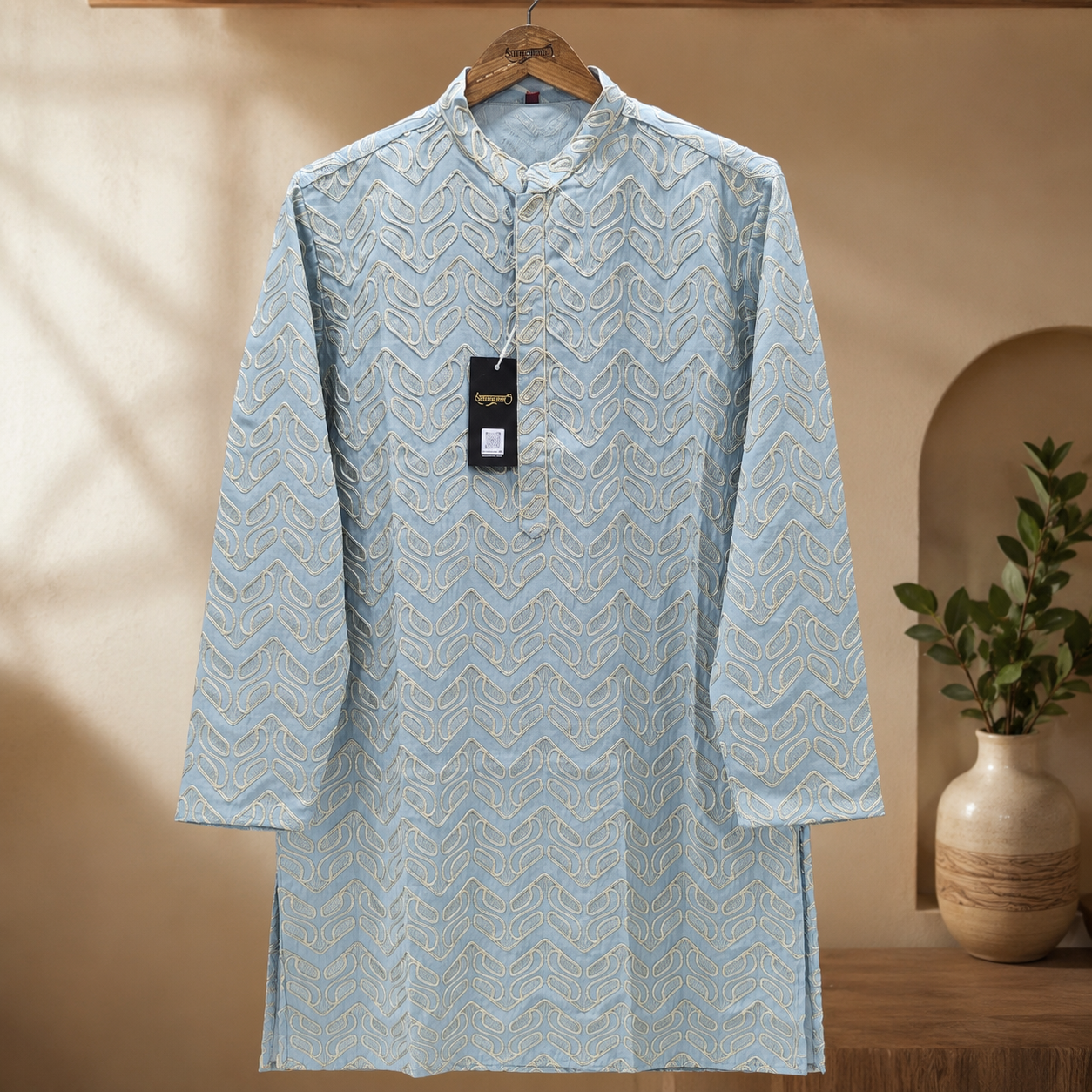 Sky Blue Embroidered Kurta – Contemporary Festive Elegance