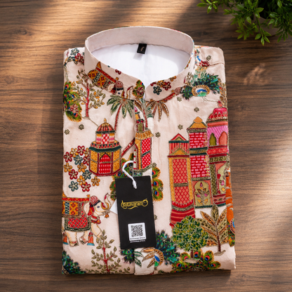 Royal Heritage Beige Printed Men’s Kurta