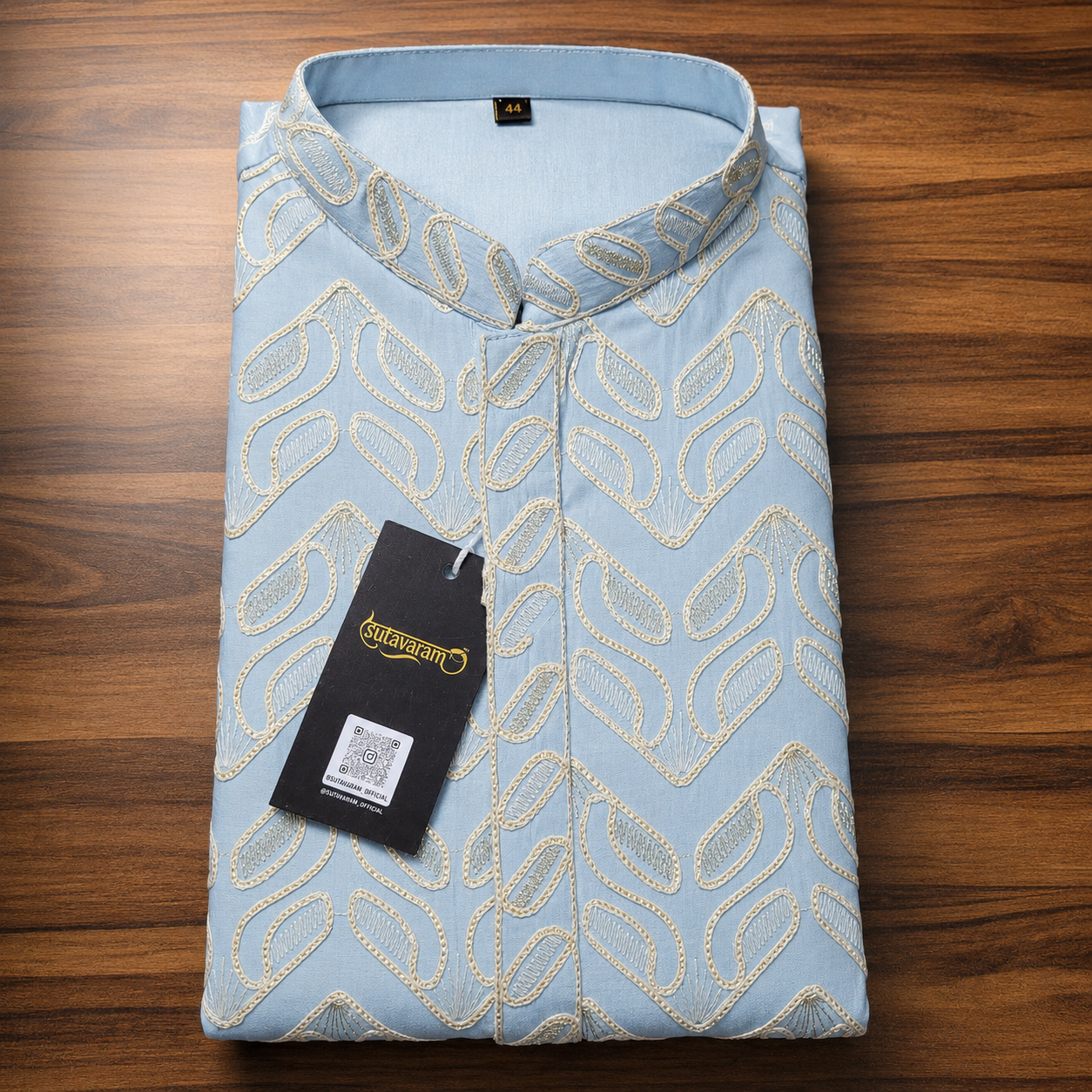 Sky Blue Embroidered Kurta – Contemporary Festive Elegance