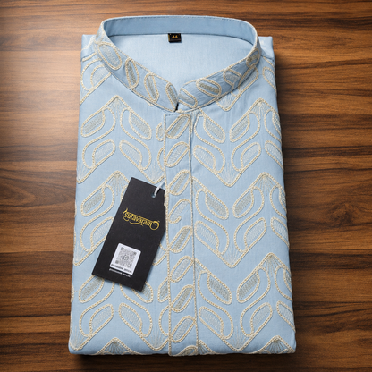 Sky Blue Embroidered Kurta – Contemporary Festive Elegance