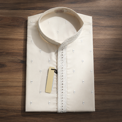 Ivory & Antique Gold Ombre Kurta with Mirror Embroidery