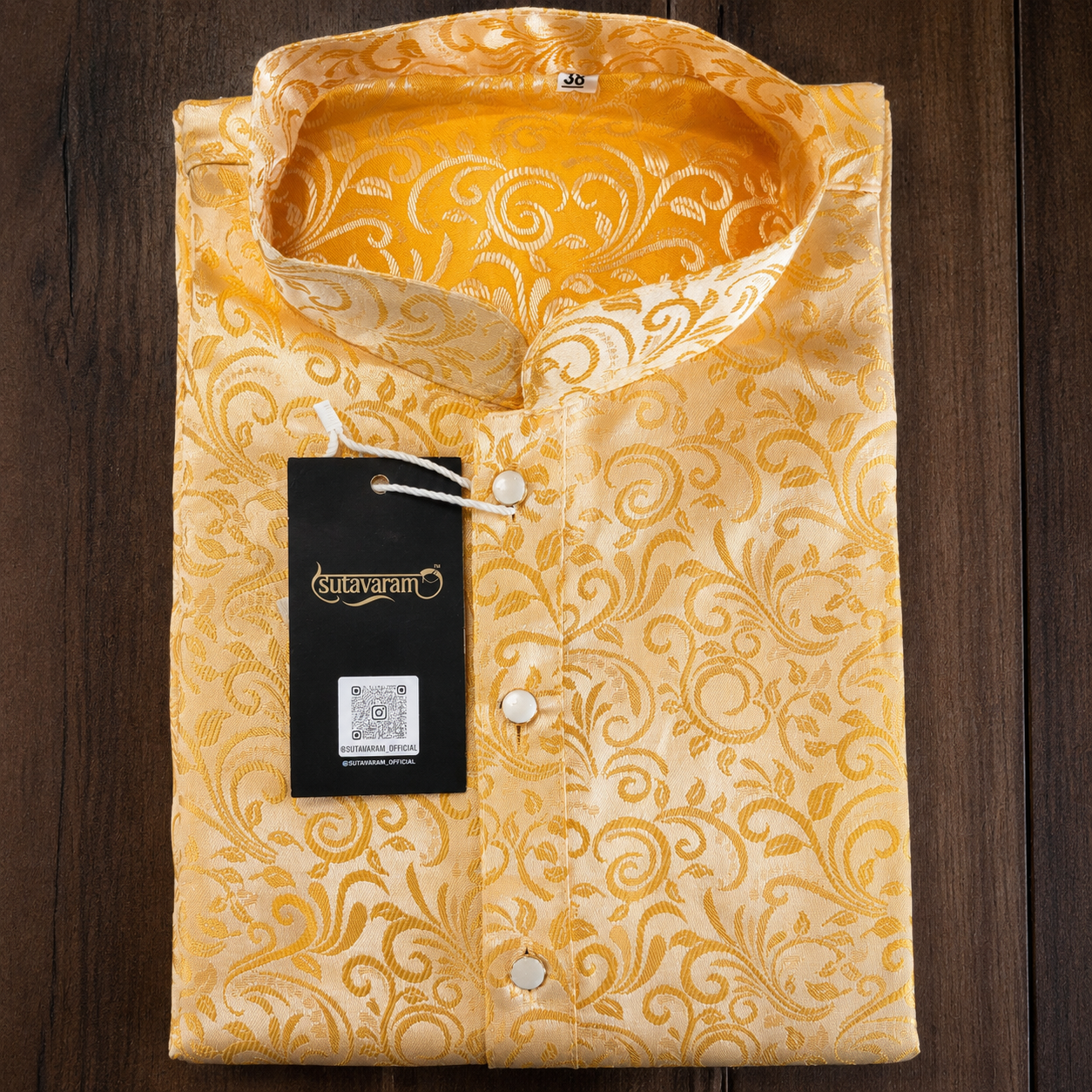 Yellow Royal Vine Jacquard Kurta